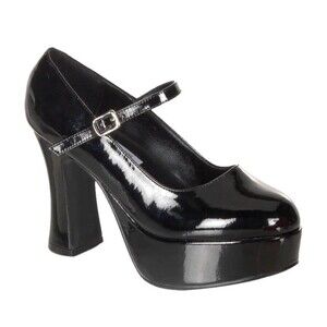 Spirit Faux Patent Leather Black Platform Block Heel MaryJane-50 Witch Goth 7.5